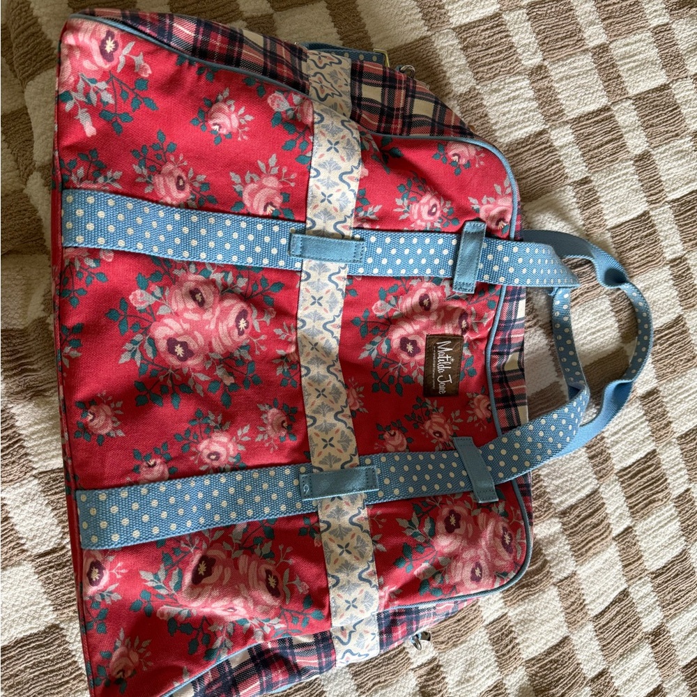 Matilda Jane Red Floral Travel Bag with Blue Straps